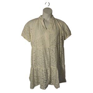 CeCe PXL XL Petite White Lace Tiered Dress